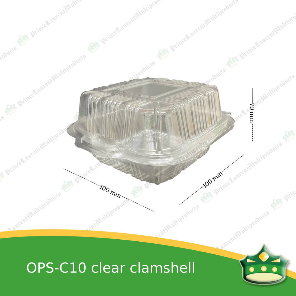[100 pcs] clear square clamshell OPS-C10 clearview food containers for any food products, sliced cakes, pastries, cookies.