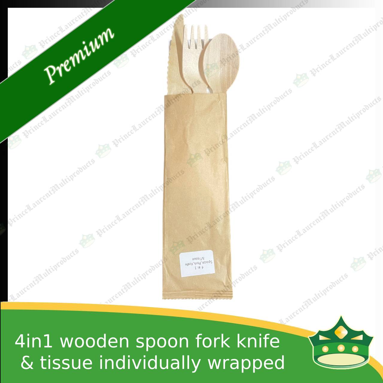 [50 sets] 4in1 wooden spoon fork knife & table napkin paper wrapped set for easy on the go disposable cutleries