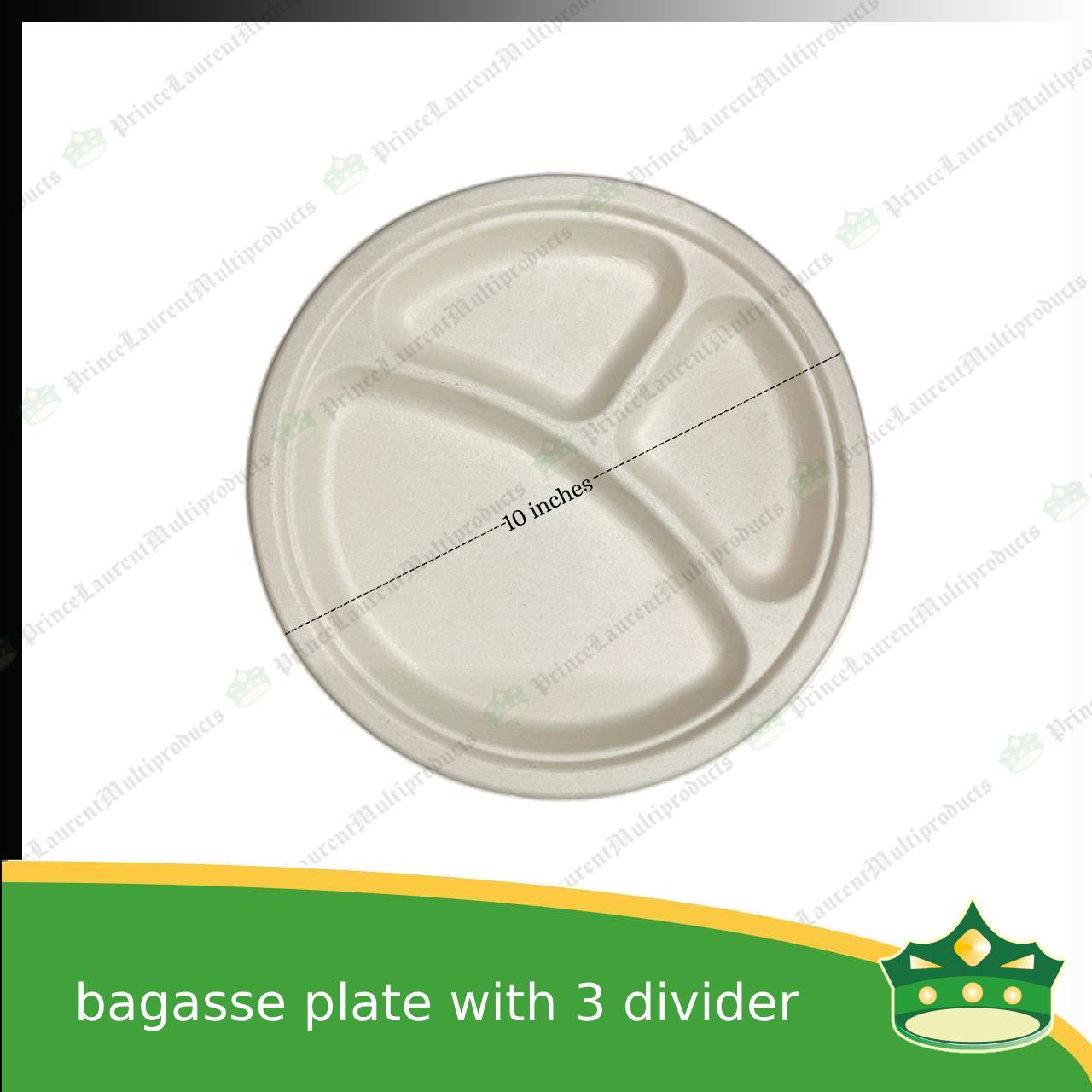 [50 pcs] bagasse 10 inch serving plate with 3 compartment compostable biodegradable plate for caterings and parties