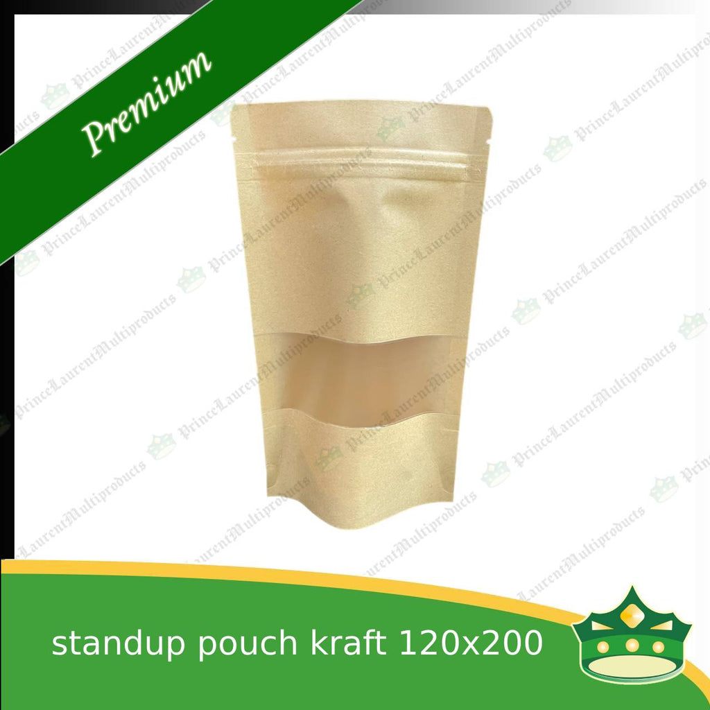 [100 pcs] standup pouch with ziplock kraft with window 120 x 200 mm for repacking corn, peanuts, anchovies dilis, nuts, sweets, sampaloc, chicharon, snacks, baked goodies