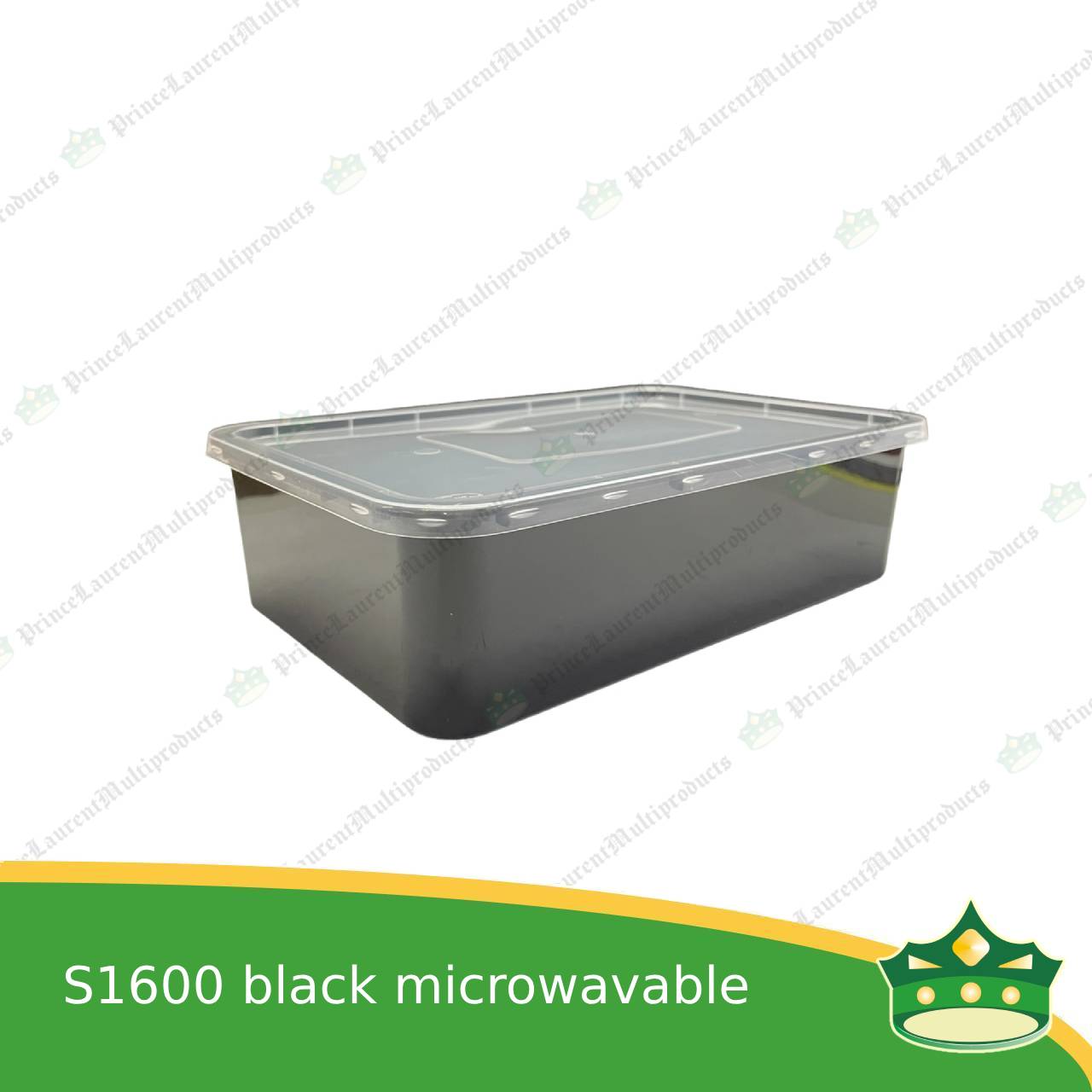 [10 pcs] re1600 ml black microwavable plastic large rectangular container with lid for take out of noodles soup and other food products