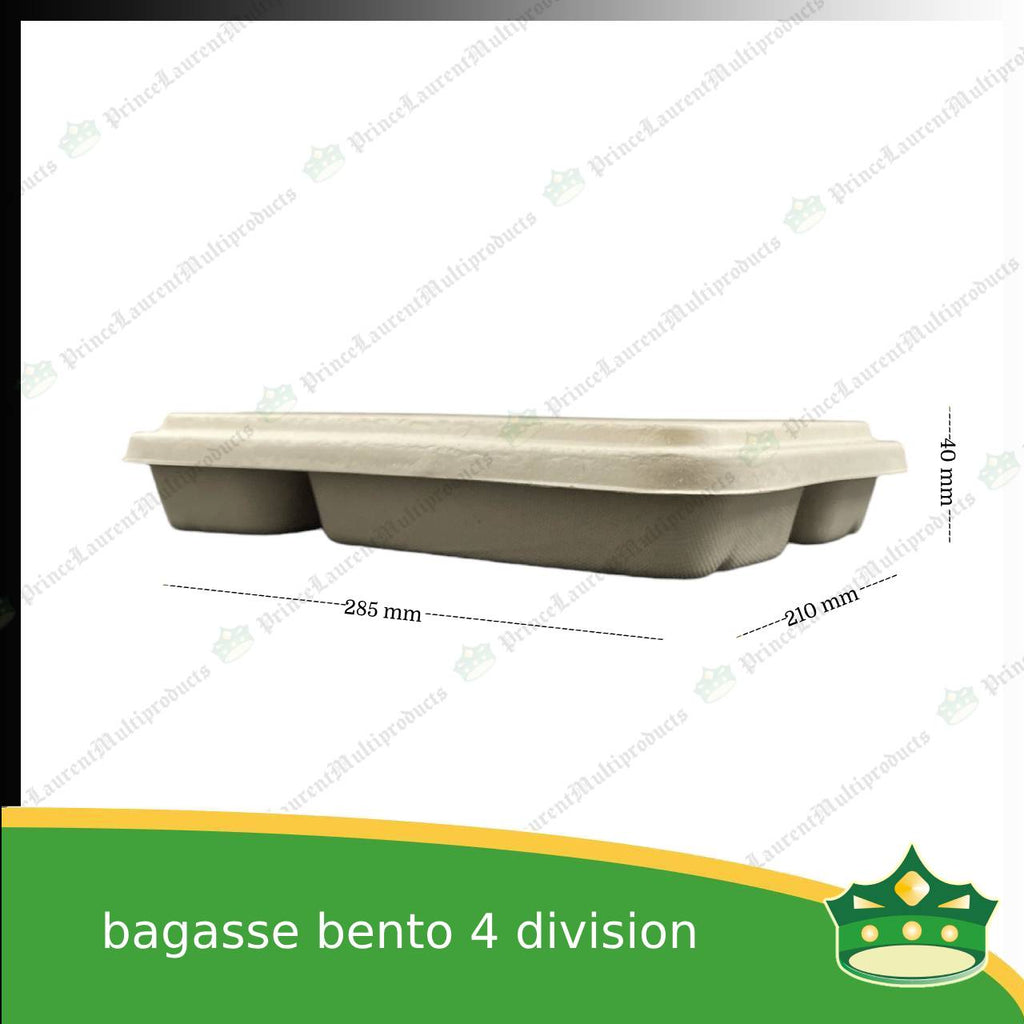 [50 pcs] bagasse bento box 4 division with lid for eco-friendly alternative on food take-outs, packed meals
