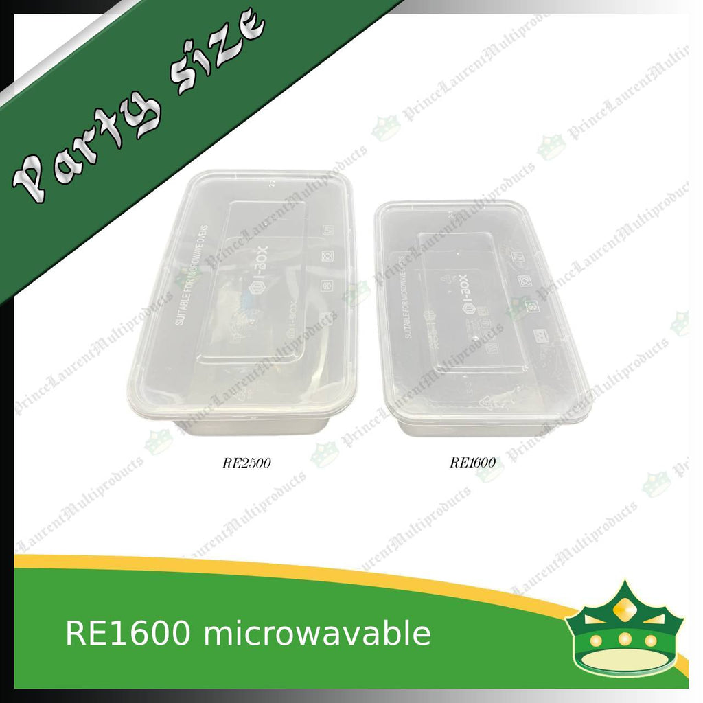 [5 pcs] IBOX brand 1600ml microwavable plastic large rectangular container with lid for take out of noodles soup and other food products
