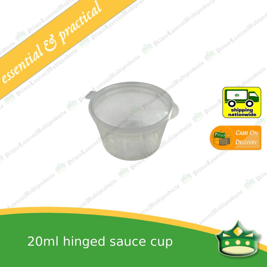 [50 pcs] 20ml hinged sauce cup clear microwavable plastic with attached lid for take out of sauce gravy specimen / sample cup