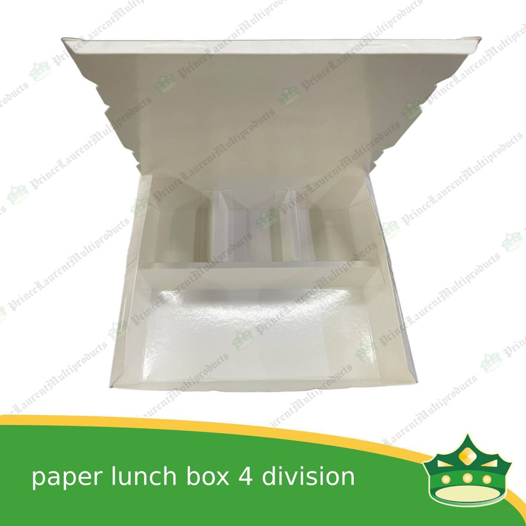 [25 pcs] BIG paper lunch box 4 division white laminated leak proof for big partition meals or bento boxes, take-out, packed meal, catered meal, combo rice viand fruit dessert with partition