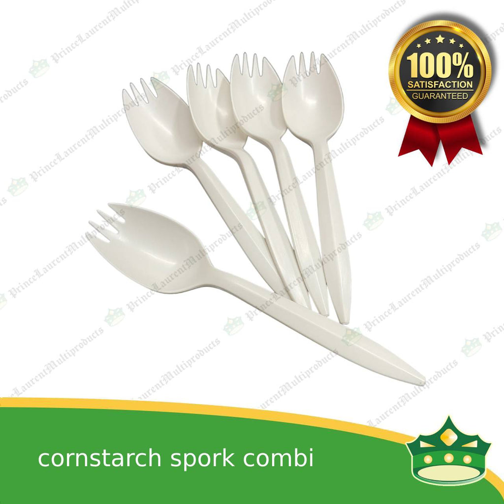 [25 pcs] compostable cornstarch spork combination biodegradable disposable for takeout utensils