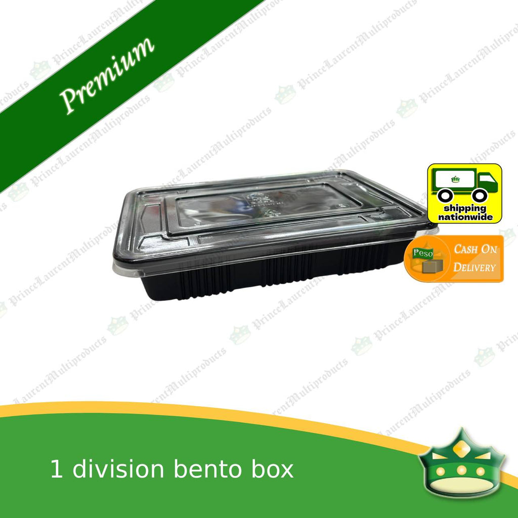 [50 pcs] 1 division bento box black body with clear lid for bento meals food packs rice fruits desserts viands combination meals