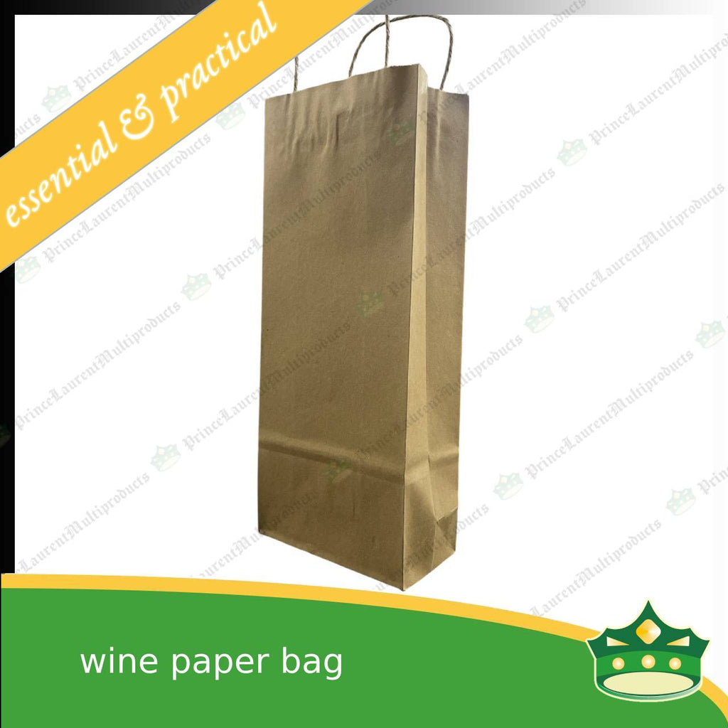 [50 pcs] wine paper bag with handle (80x150x380mm)