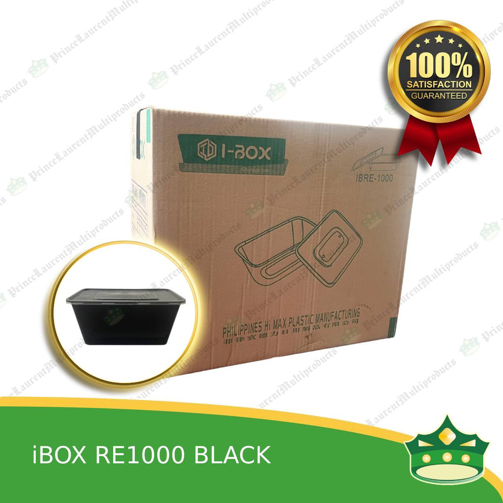 [300 pcs] IBOX brand re1000 BLACK microwavable plastic rectangular containers take out for meals and other food products