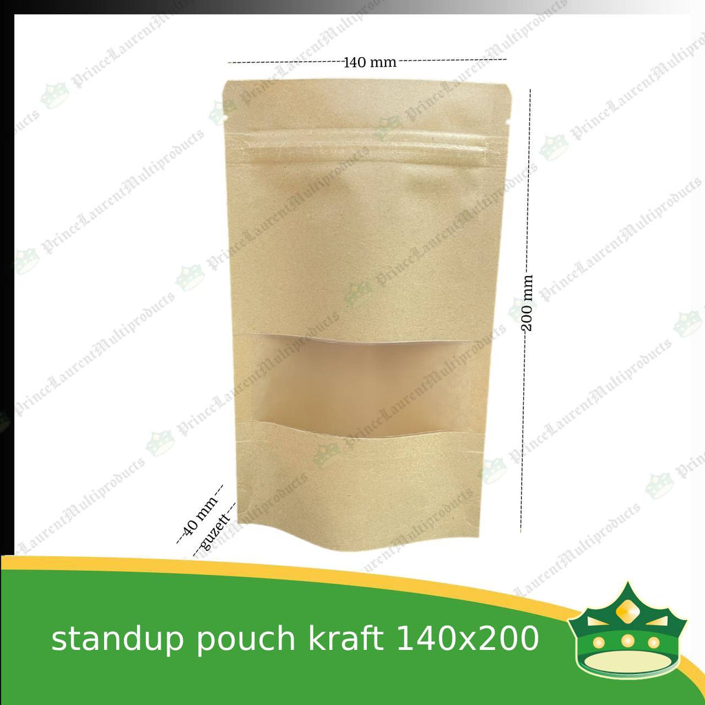 [100 pcs] standup pouch with ziplock kraft with window 140 x 200 mm for repacking corn, peanuts, anchovies dilis, nuts, sweets, sampaloc, chicharon, snacks, baked goodies
