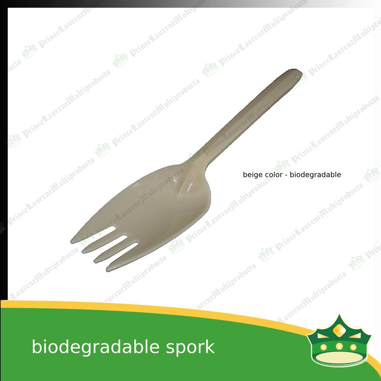 [25 pcs] biodegradable spork combination beige 5.875 inches length disposable plastic cutleries as takeout utensils