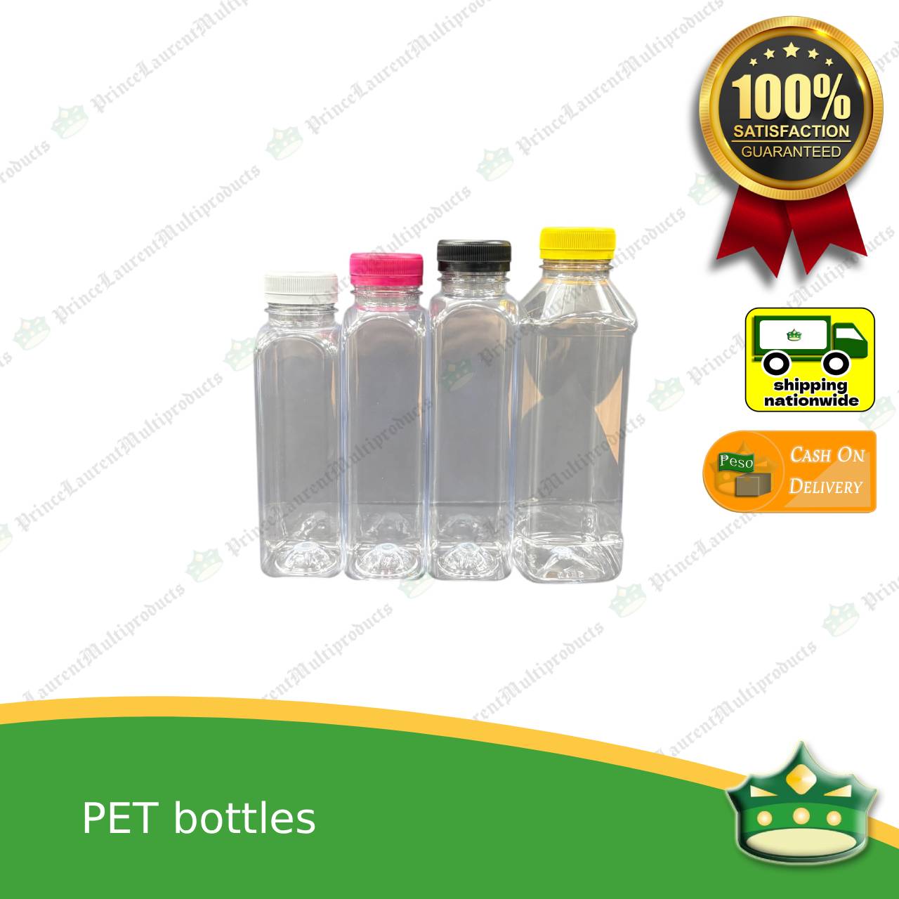 [1 pack] square PET bottles with black cap (250, 300, 330 & 500ml) as juice beverage or liquid container