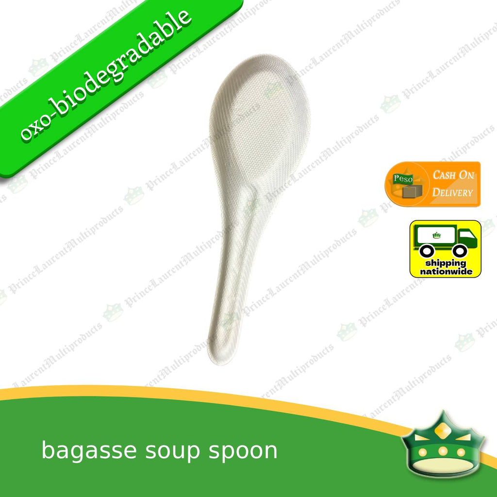 [25 pcs] bagasse soup spoon or biodegradable disposable Chinese spoon for soups, desserts