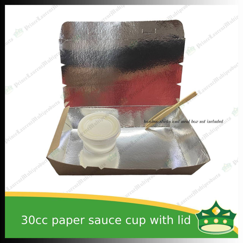 [100 pcs] 30ml paper sauce cup with plastic lid for sauces gravy ketchup condiments specimen cup 30 cc paper cup