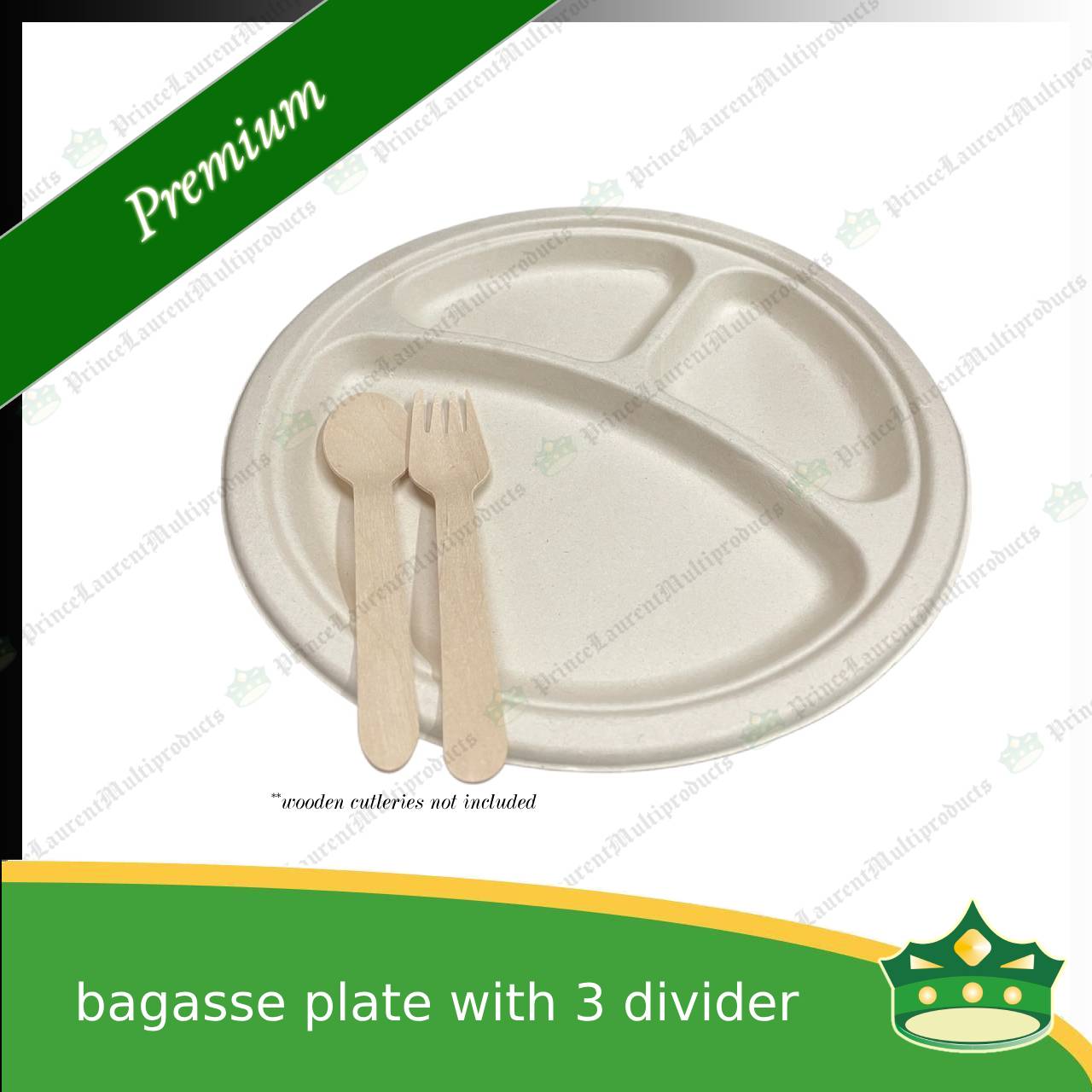[50 pcs] bagasse 10 inch serving plate with 3 compartment compostable biodegradable plate for caterings and parties