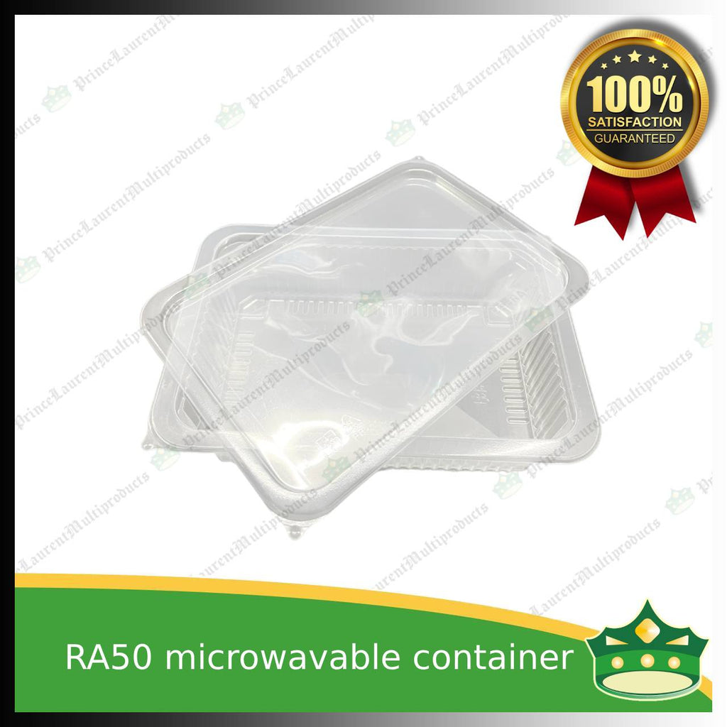 [50 pcs] ra50 750ml pp clear microwavable plastic rectangular container with lid