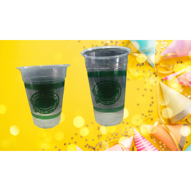[100 set] PP cups 12oz, 16oz, 22oz juicy lemon printed cups with strawless lid & sip-hole for lemon