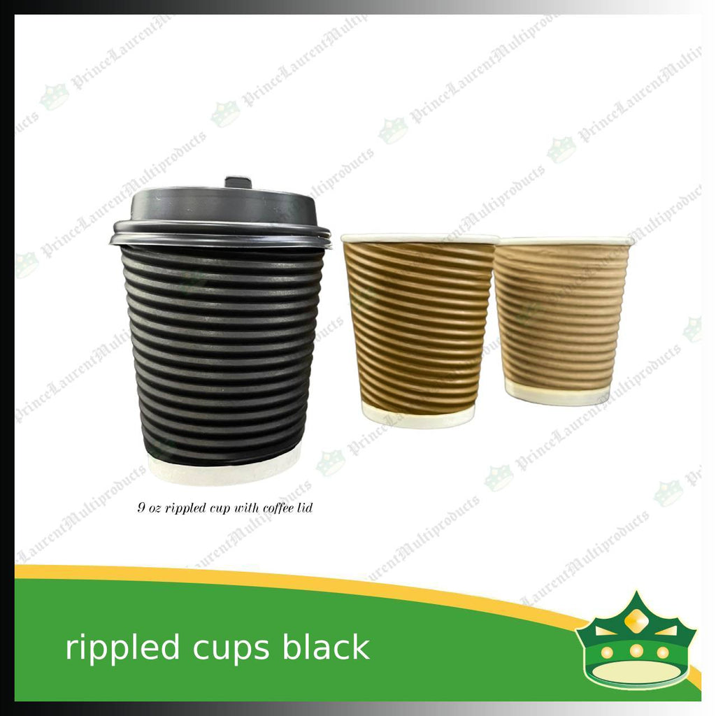 [25 pcs] rippled coffee cup black 9oz or 14oz for brew coffee, brew tea, hot chocolate or any hot beverages
