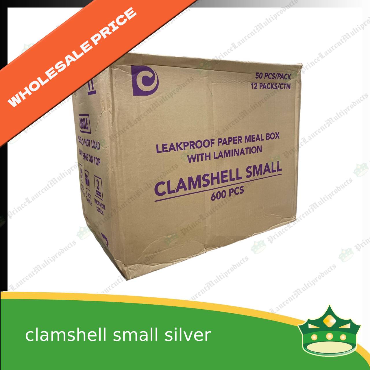 [1 case] paper clamshell small silver coated leak proof for take-out, packed meal, ulam viands, rice toppings, noodles, pansit, merienda