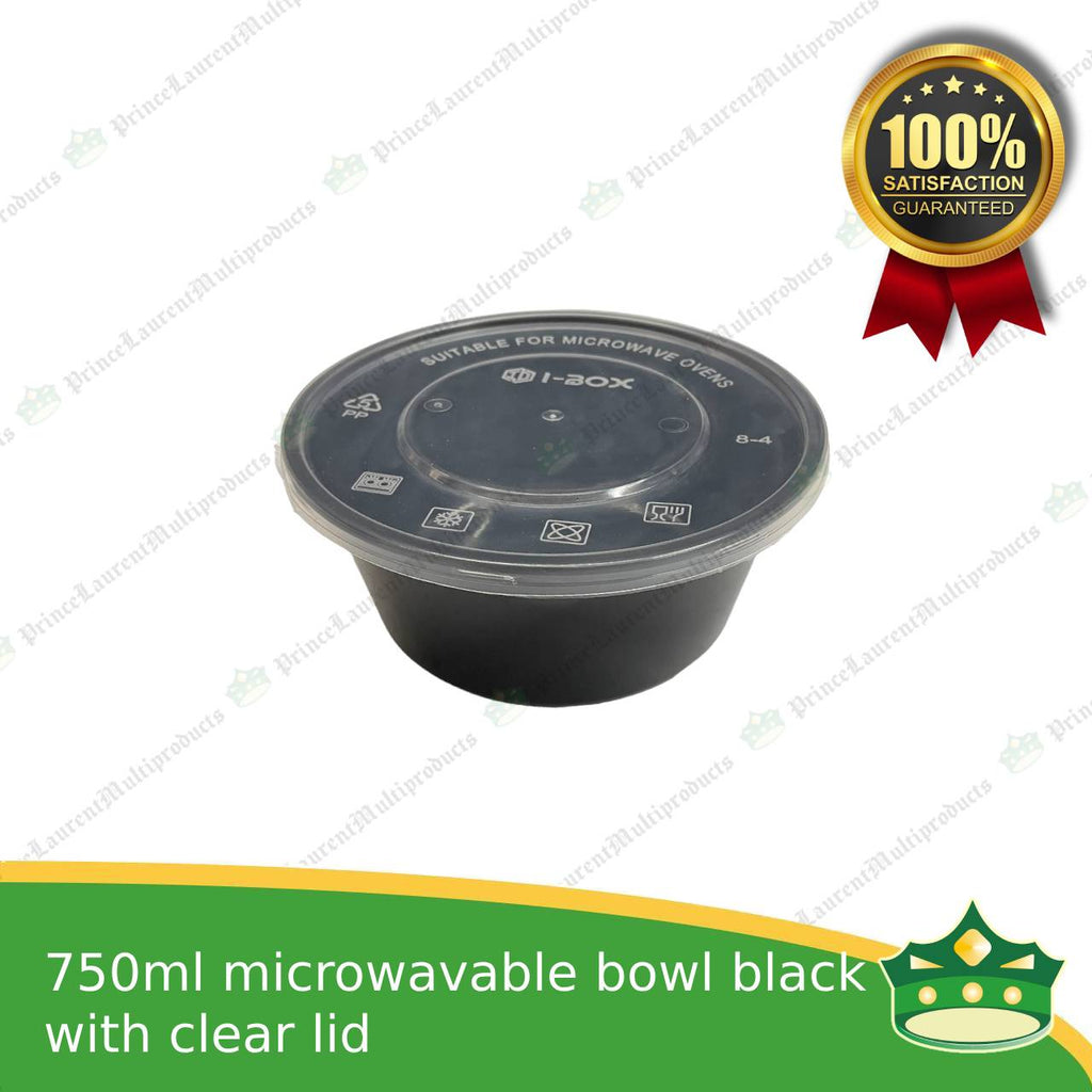 [50 pcs] 750ml black microwavable plastic bowl containers with lid for take out of noodles soup and other food products