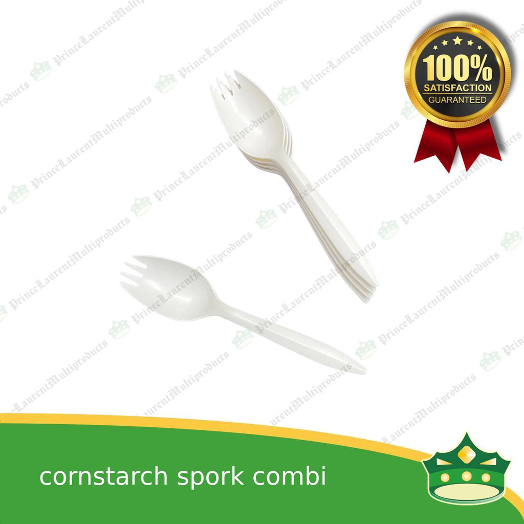 [25 pcs] compostable cornstarch spork combination biodegradable disposable for takeout utensils