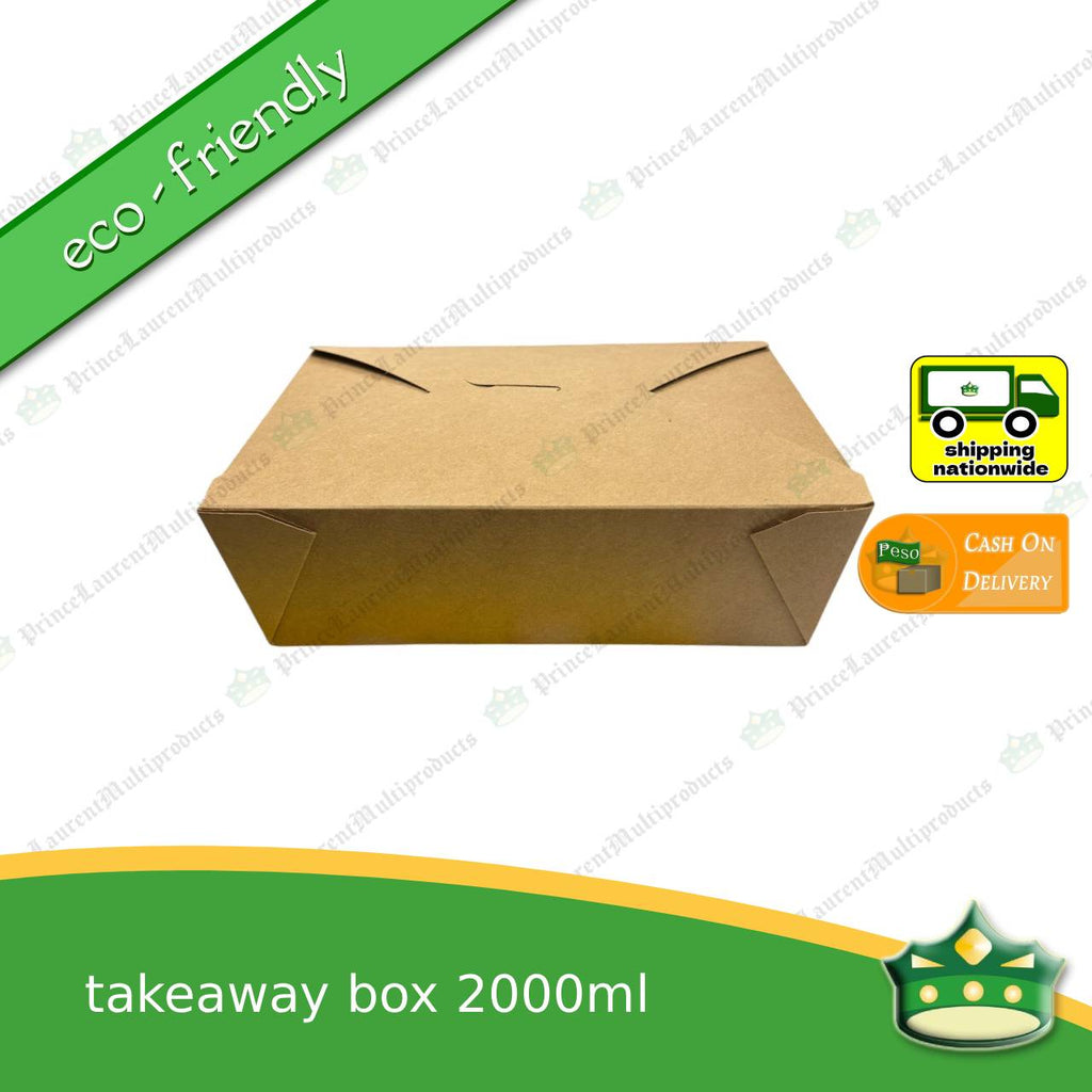 [50 pcs] takeaway box kraft 2000ml laminated for take-out meals, viands, snacks, noodes, pansit, ulam, rice toppings, fried chicken, chicken pops and other products, saucy food