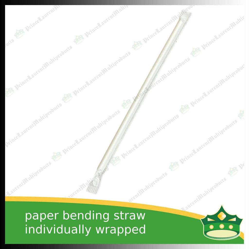 [100 pcs] bending paper straw white individually wrapped for milk shakes, juices and other cold beverages