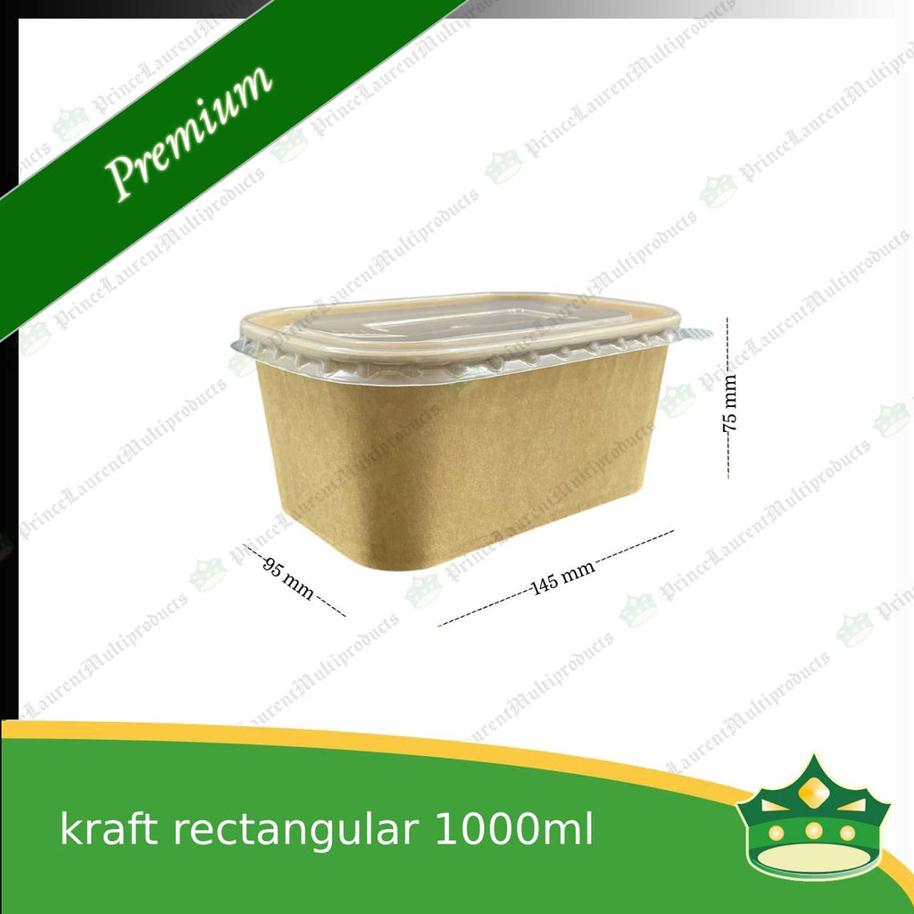 [50 pcs] kraft rectangular box with lid 1000cc laminated for rice meal, other food products