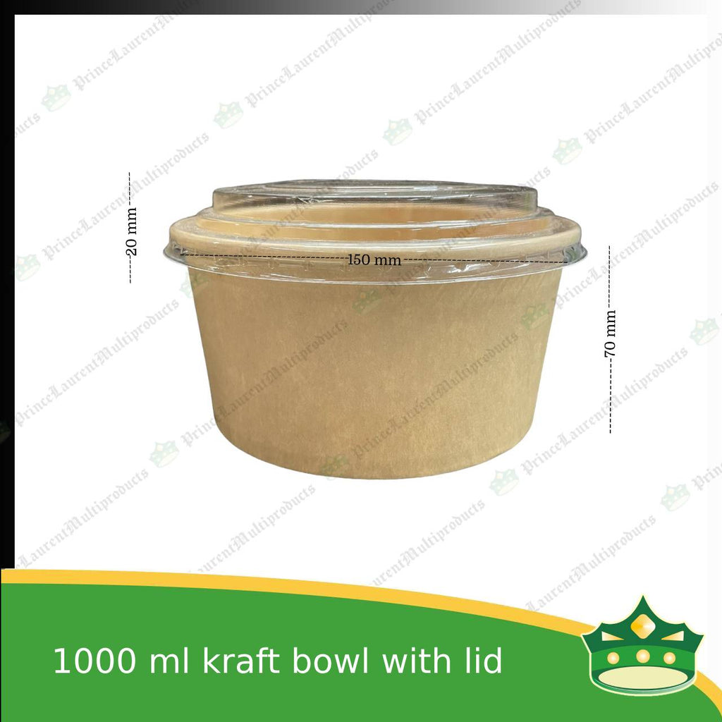 [50 pcs] kraft bowl with lid 1000cc laminated wide mouth for salad, rice meal, other food products