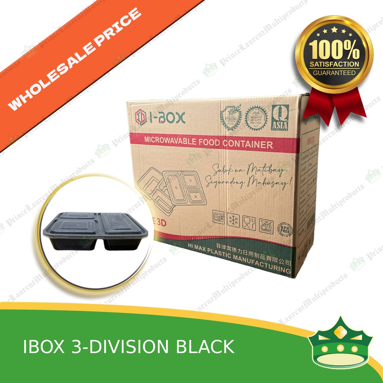 [150 pcs] iBox brand 3 division microwavable bento boxes black body clear cover for food packs & catering events parties meetings & many more