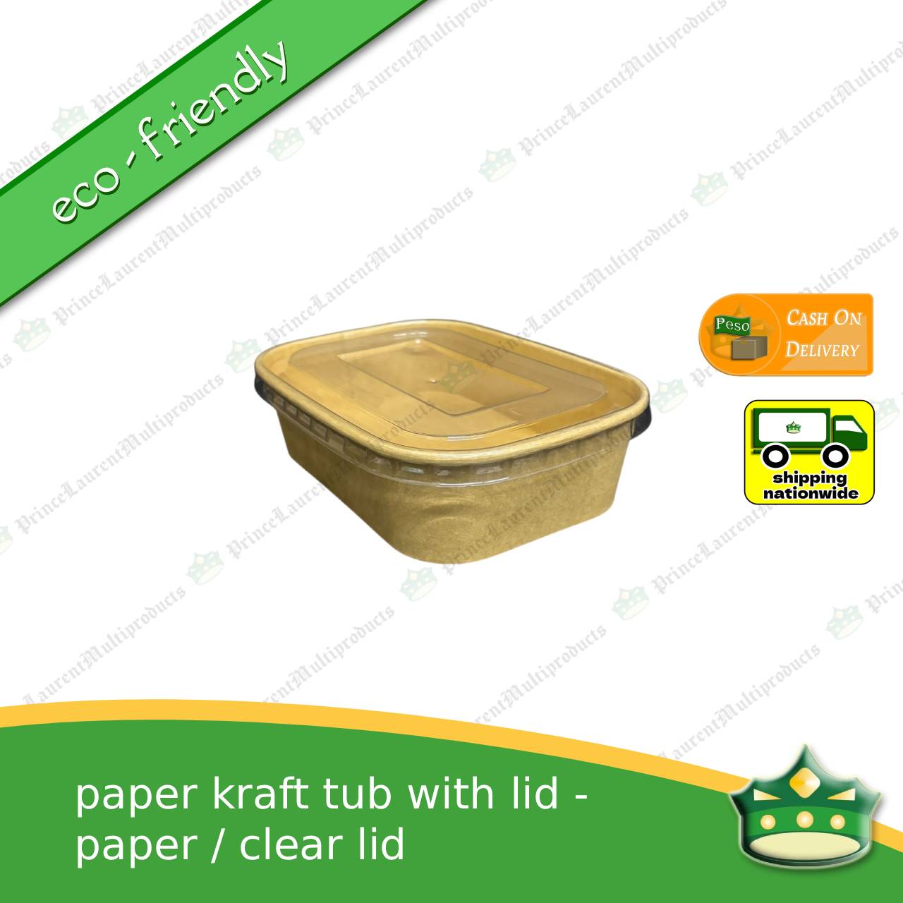 [50 pcs] kraft rectangular tub with paper lid or clear PET lid laminated for rice meal, other food products