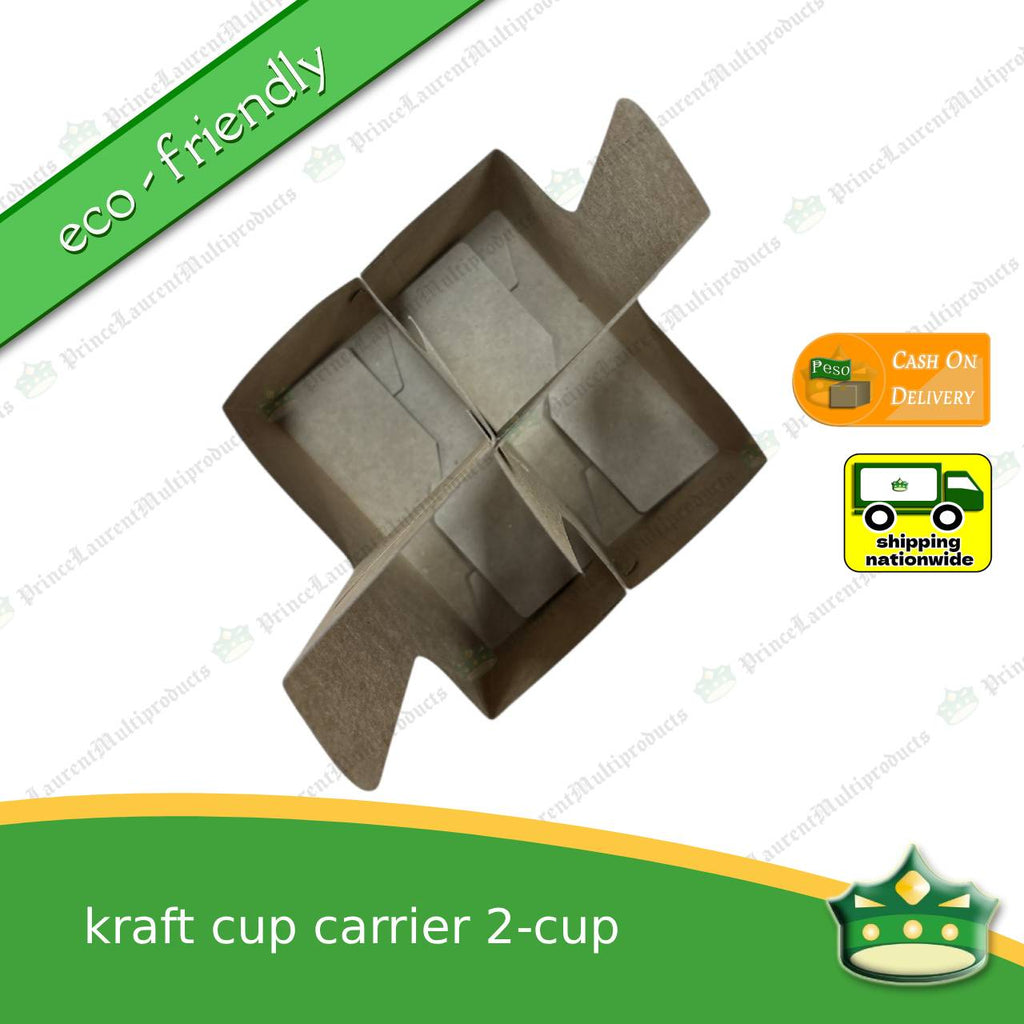 [50 pcs] kraft cup carrier carton 2-cups to 4-cups for take out of beverages, milktea, coffee